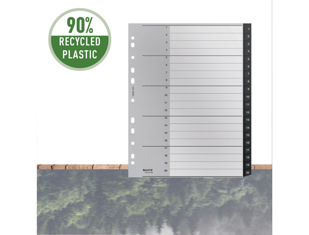 SEPARADOR NUMERICO LEITZ RECYCLE PLASTICO 1-20 JUEGO DE 20 SEPARADORES DIN A4+ COLOR NEGRO