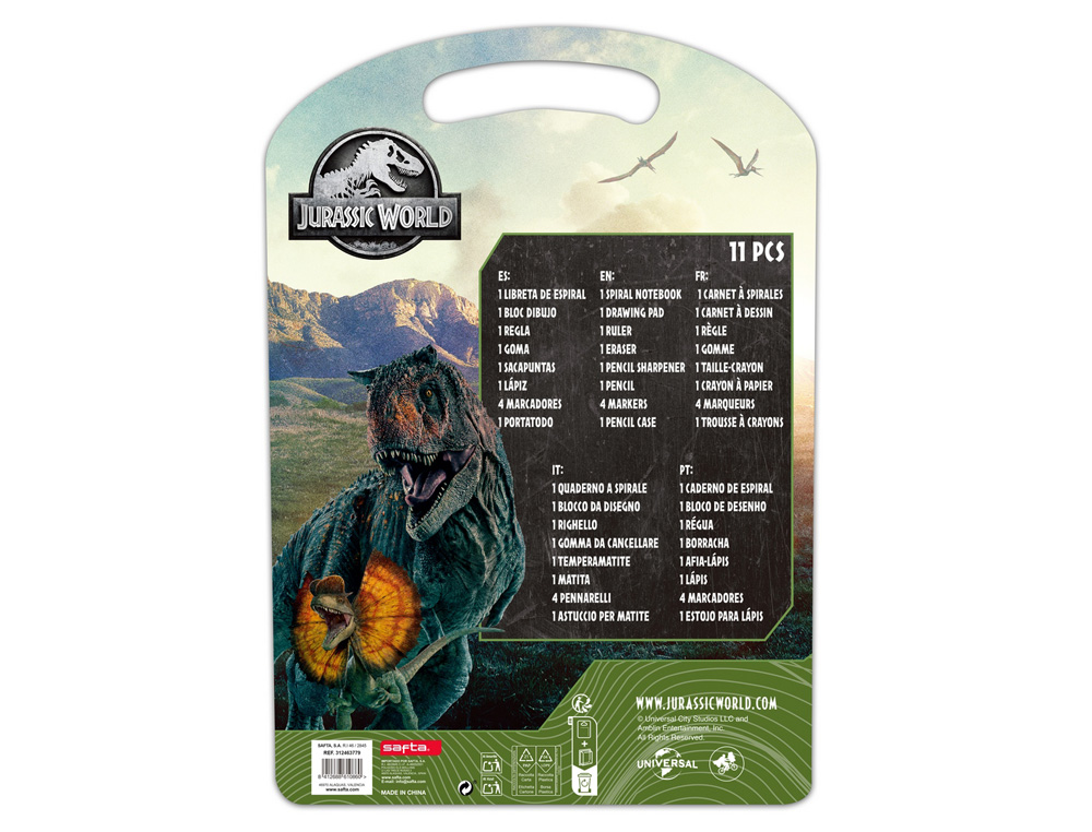 SET ESCRITURA SAFTA JURASSIC WORLD 375X270X30 MM