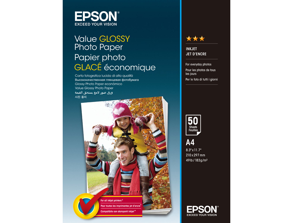 PAPEL FOTOGRAFICO EPSON BRILLO A4 183 GR PACK DE 20 HOJAS