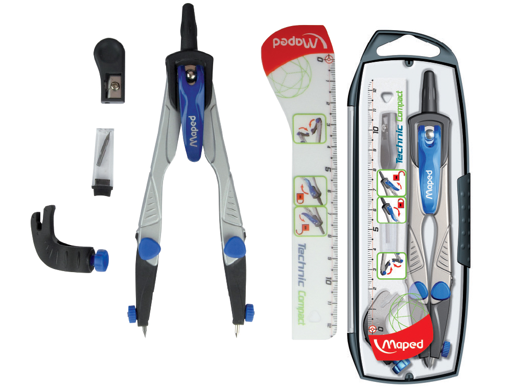 COMPAS MAPED 538700 -CON ADAPTADOR UNIVERSAL ESTUCHE DE MINAS Y AFILAMINAS
