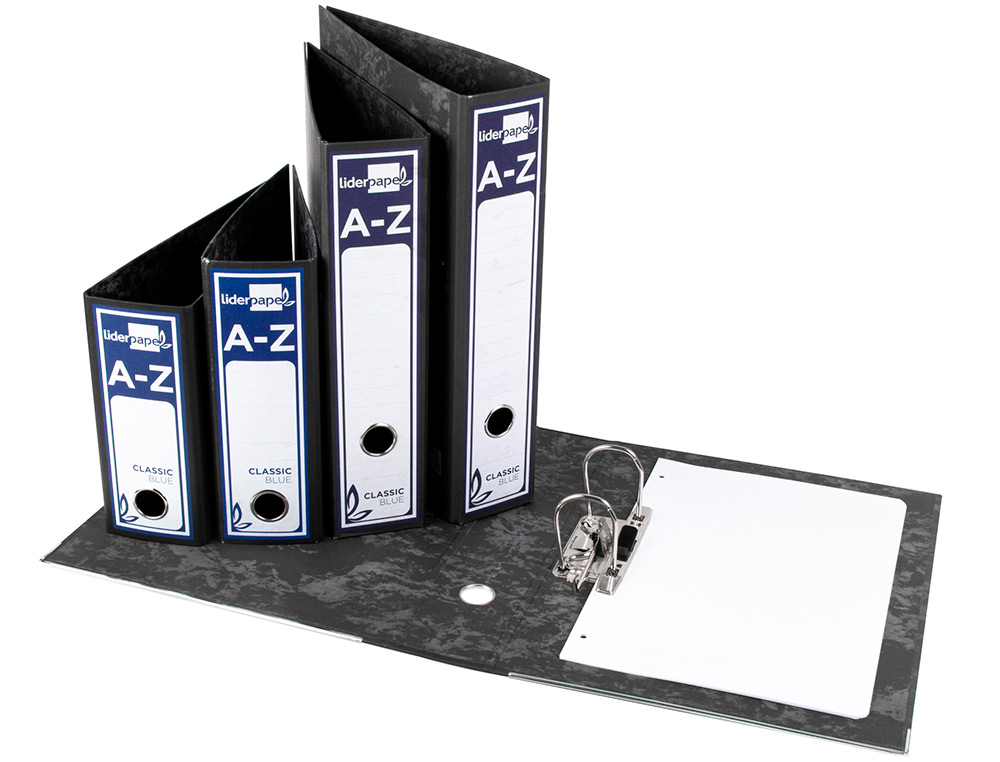 ARCHIVADOR DE PALANCA LIDERPAPEL CUARTO CLASSIC BLUE SIN RADO LOMO 80MM NEGRO COMPRESOR METALICO