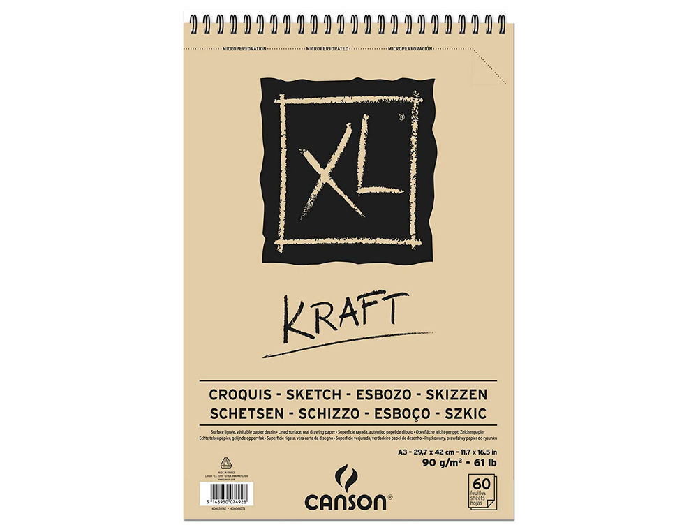 BLOC DIBUJO ESBOZO CANSON XL KRAFT DIN A3 KRAFT RAYADO BEIGE ESPIRAL 29,7X42 CM 60 HOJAS 90 GR/M2