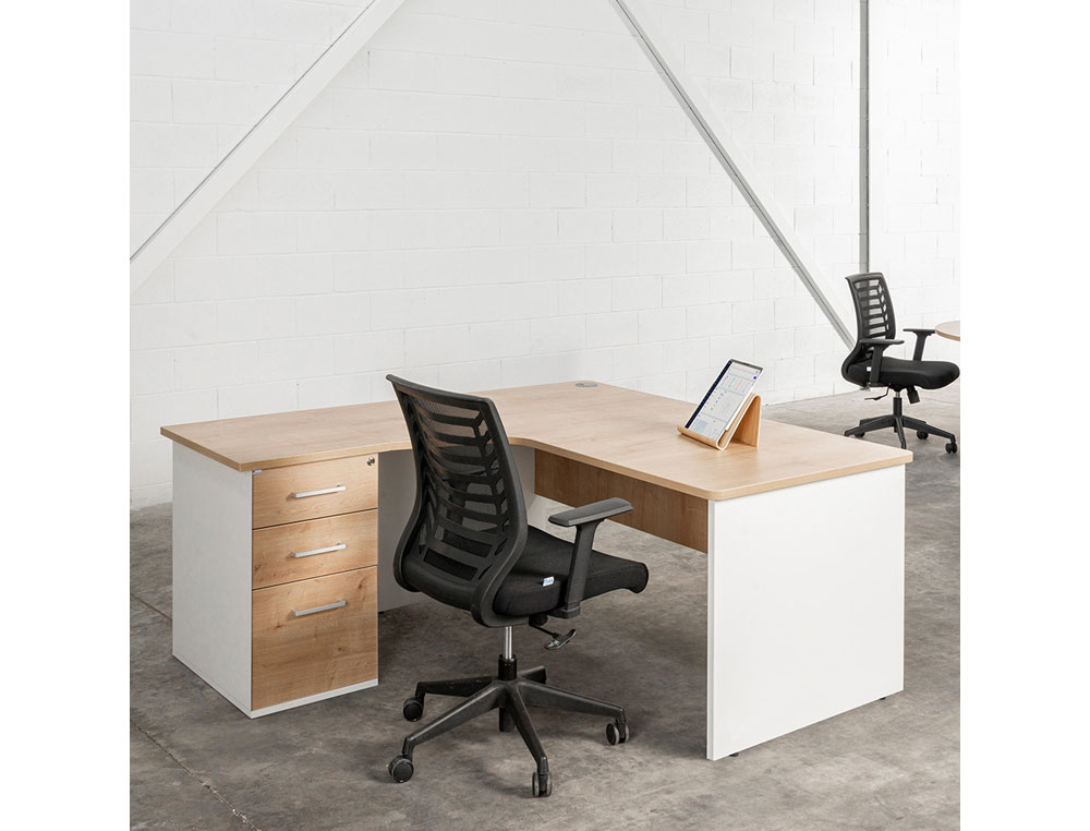 MESA ROCADA SERIE WORK 160X120 CM DERECHA ACABADO AN02 GRIS/GRIS