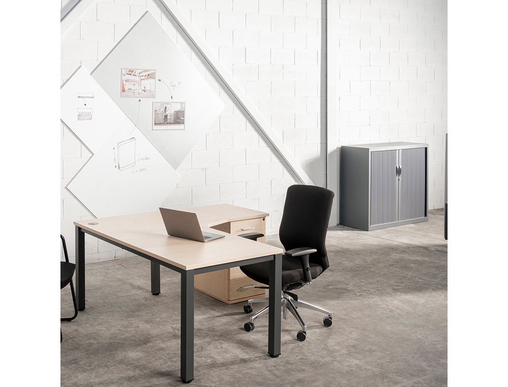MESA OFICINA ROCADA SERIE EXECUTIVE FORMA EN L DERECHA 180X120 CM ACABADO AD01 ALUMINIO/HAYA