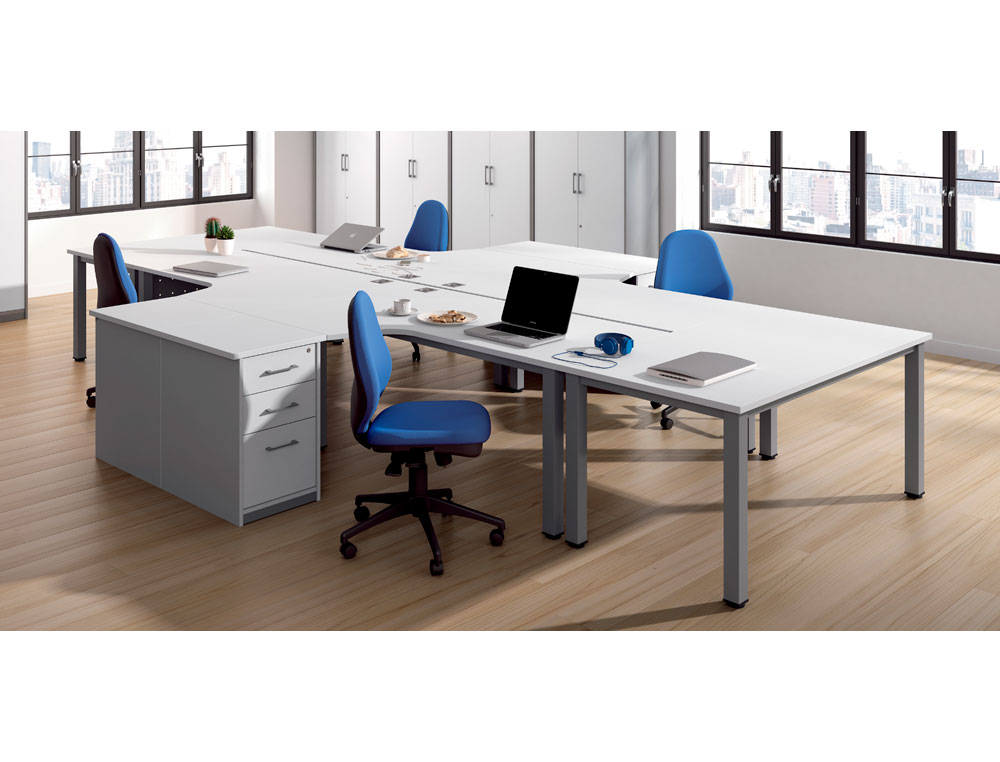 MESA OFICINA ROCADA SERIE EXECUTIVE FORMA EN L DERECHA 180X120 CM ACABADO AD01 ALUMINIO/HAYA