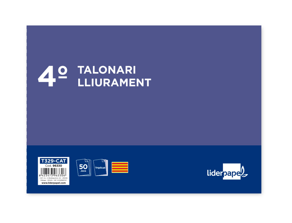 TALONARIO LIDERPAPEL ENTREGAS CUARTO ORIGINAL Y 2 COPIAS T329 APAISADO TEXTO EN CATALAN