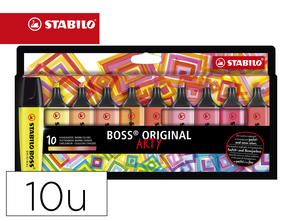 ROTULADOR STABILO BOSS FLUORESCENTE 70 ARTY LINE COLORES CALIDOS ESTUCHE CARTON DE 10 UNIDADES COLORES