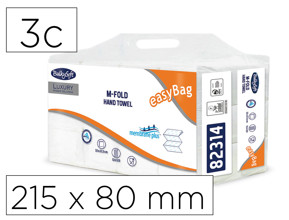 TOALLA ENGARZADA OFYHOSTEL BULKYSOFT GOFRADA MEMBRANE PLUS 3 CAPAS PLEGADO M 215 X 80 MM
