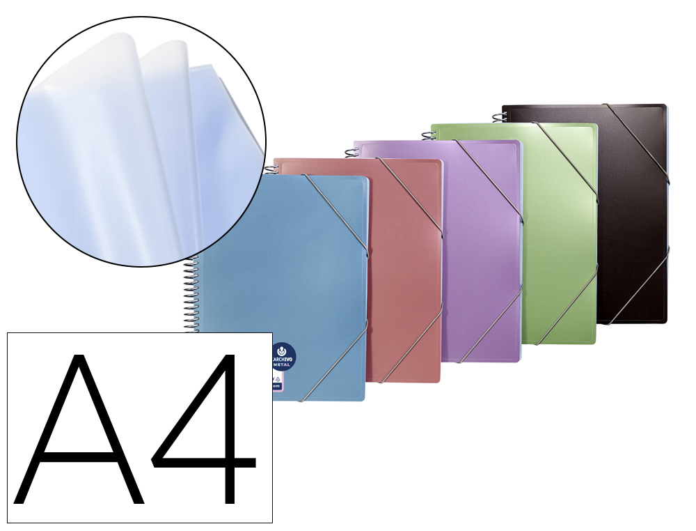 CARPETA CARCHIVO ARCHIVEX POLIPROPILENO ESCAPARATE CON ESPIRAL 30 FUNDAS COLOR METALIZADO