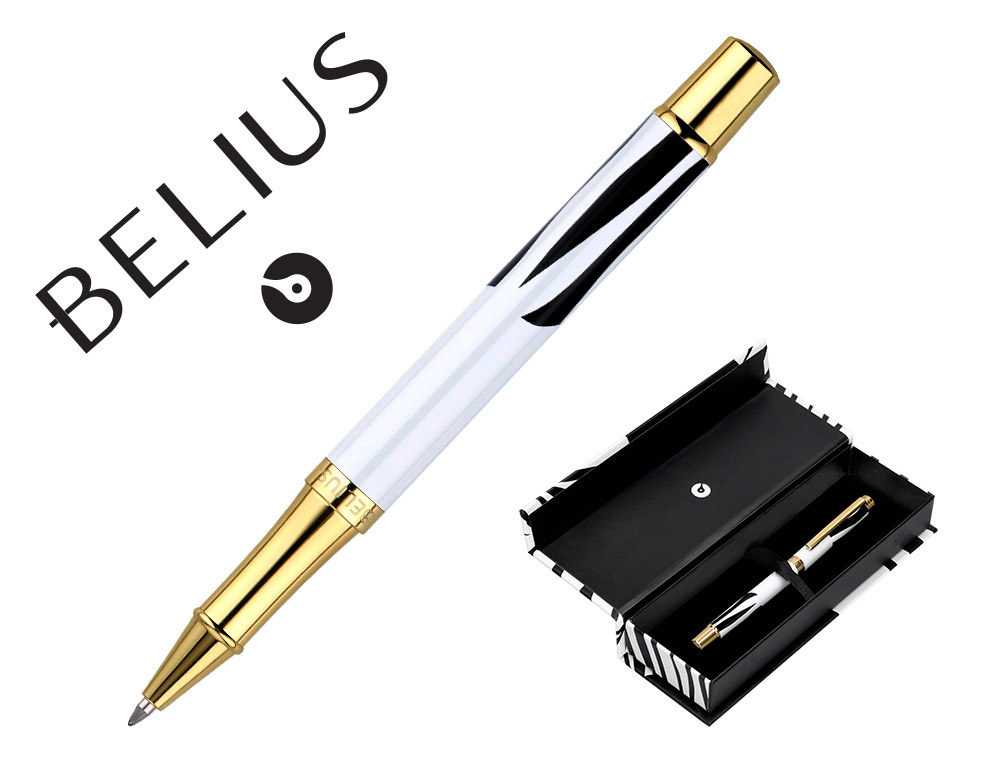 BOLIGRAFO BELIUS DUALITA CUERPO NEGRO COLOR BLANCO TINTA AZUL CAJA DE DISEO