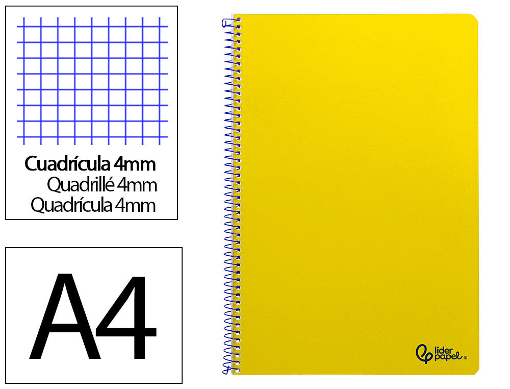 CUADERNO ESPIRAL LIDERPAPEL A4 SMART TAPA BLANDA 80H 75GR CUADRO 4MM CON MARGEN COLOR AMARILLO