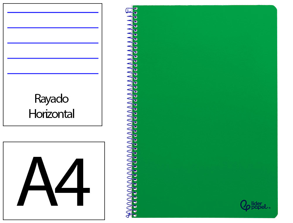 CUADERNO ESPIRAL LIDERPAPEL A4 SMART TAPA BLANDA 80H 75GR RAYADO HORIZONTAL CON MARGEN COLOR VERDE