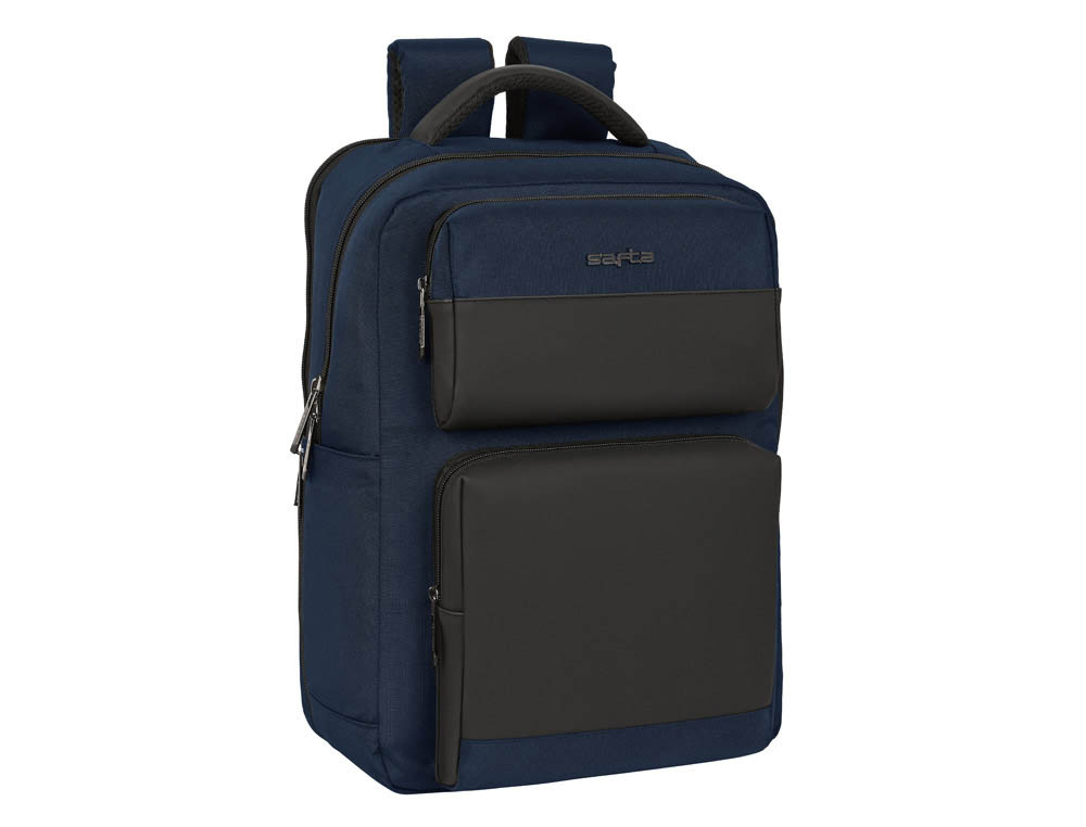 CARTERA ESCOLAR SAFTA BUSINESS (BLACK-BLUE-GREY) MOCHILA 2 BOLSILLOS PORTATIL 15,6