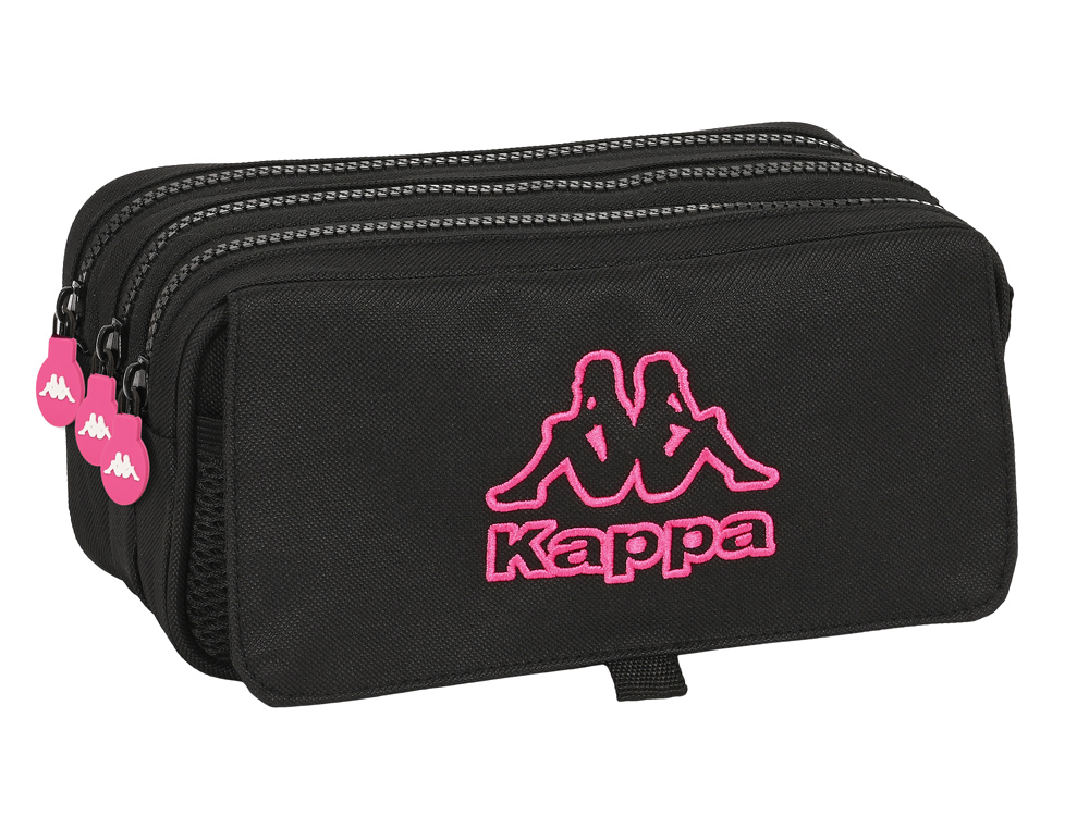 BOLSO ESCOLAR PORTATODO SAFTA TRIPLE CREMALLERA KAPPA BLACK AND PINK 100X215X80 MM