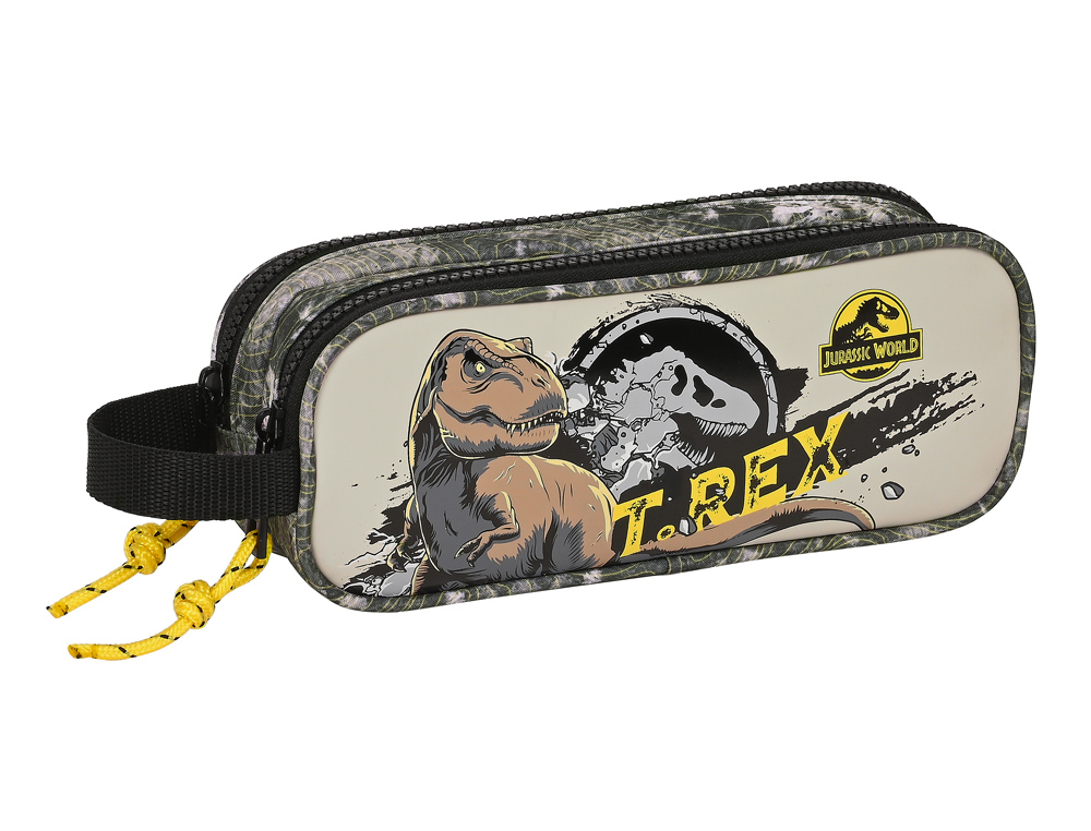 BOLSO ESCOLAR PORTATODO SAFTA DOBLE JURASSIC WORLD WARNING 60X210X80 MM