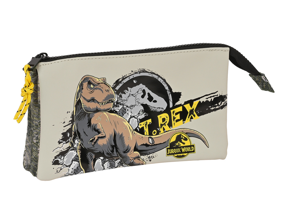 BOLSO ESCOLAR PORTATODO SAFTA TRIPLE JURASSIC WORLD WARNING 30X220X120 MM