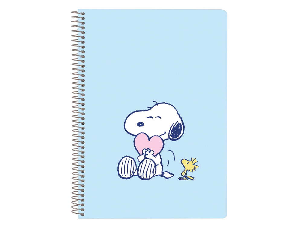 CUADERNO ESPIRAL SAFTA TAPA EXTRADURA CUARTO 80 HOJAS CUADRO 4 MM 60 GR SNOOPY LOVE