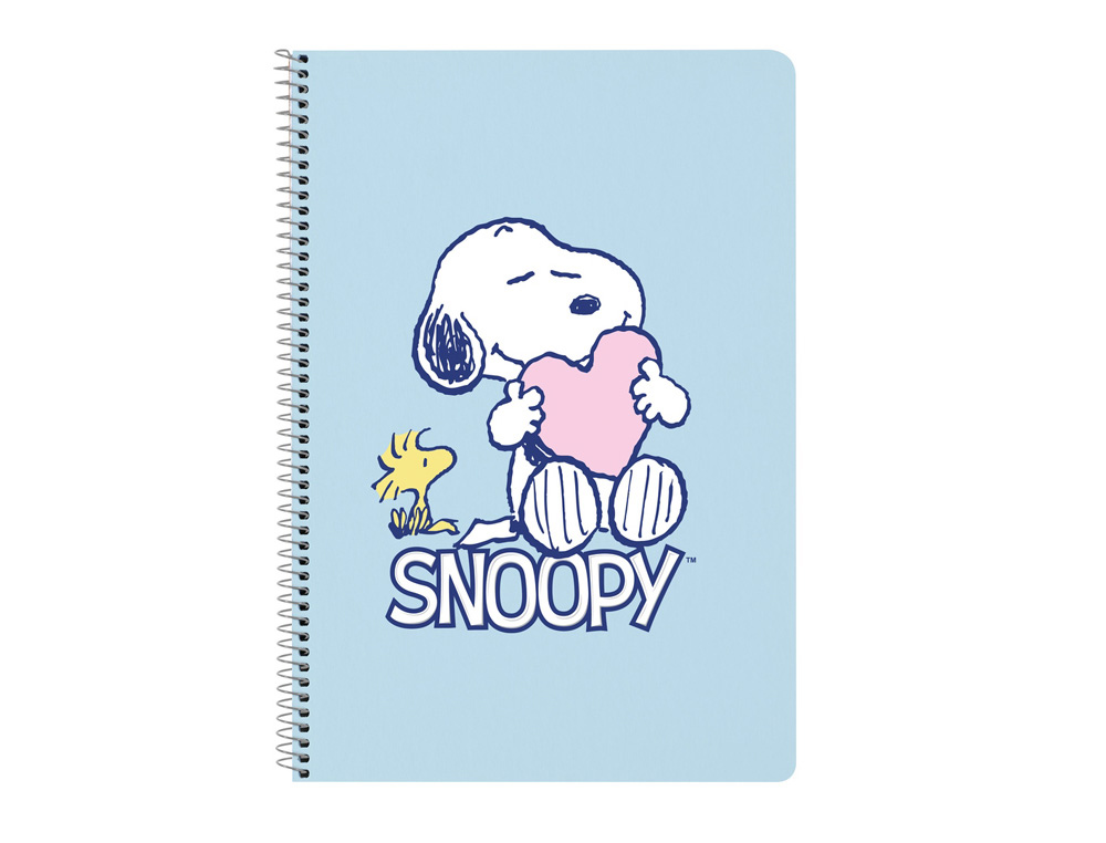 CUADERNO ESPIRAL SAFTA TAPA EXTRADURA FOLIO 80 HOJAS CUADRO 4 MM 60 GR SNOOPY LOVE