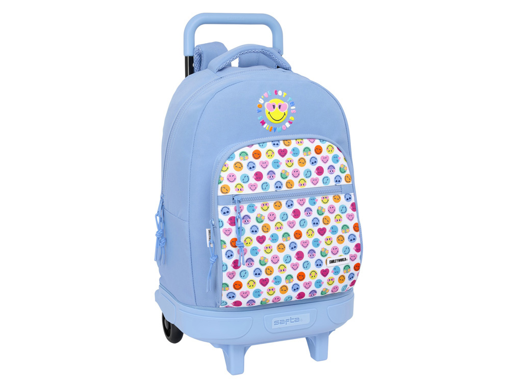 MOCHILA SAFTA GRANDE CON RUEDAS COMPACT EXTRAIBLE RECICLADO SMILEY WORLD JOYFUL 450X330X220 MM