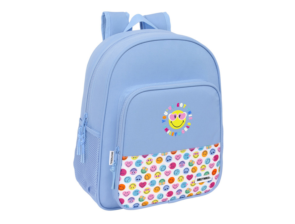 MOCHILA SAFTA JUNIOR ADAPTABLE A CARRO RECICLADO SMILEY WORLD JOYFUL 380X320X120 MM