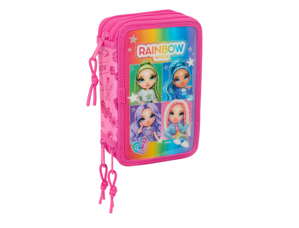 PLUMIER ESCOLAR SAFTA TRIPLE 37 PIEZAS RAINBOW HIGH SHINE 195X125X55 MM