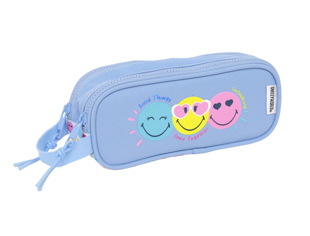 BOLSO ESCOLAR PORTATODO SAFTA DOBLE RECICLADO SMILEY WORLD JOYFUL 80X210X60 MM