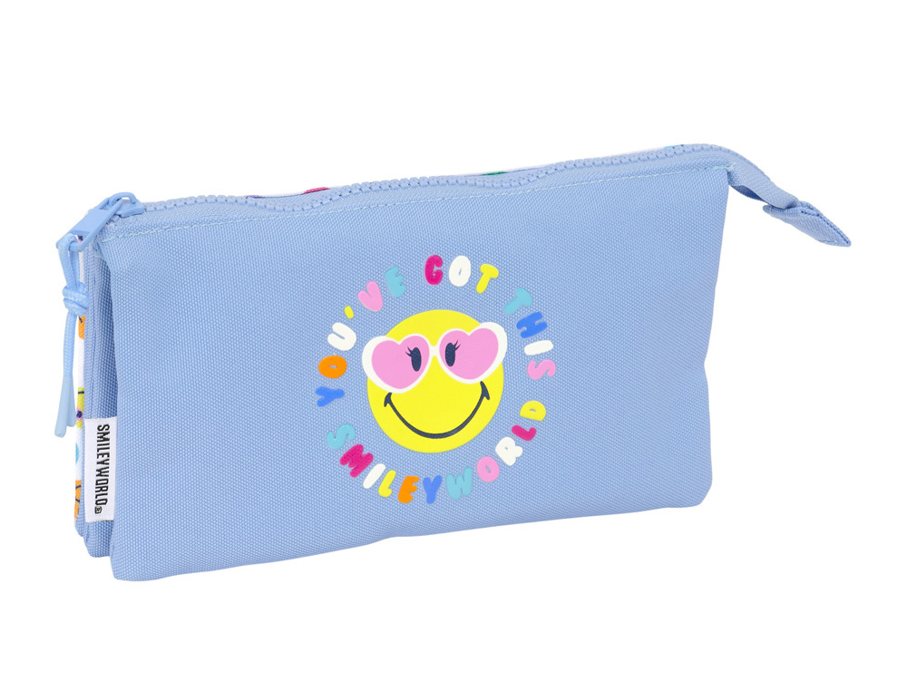 BOLSO ESCOLAR PORTATODO SAFTA TRIPLE RECICLADO SMILEY WORLD JOYFUL 120X220X30 MM