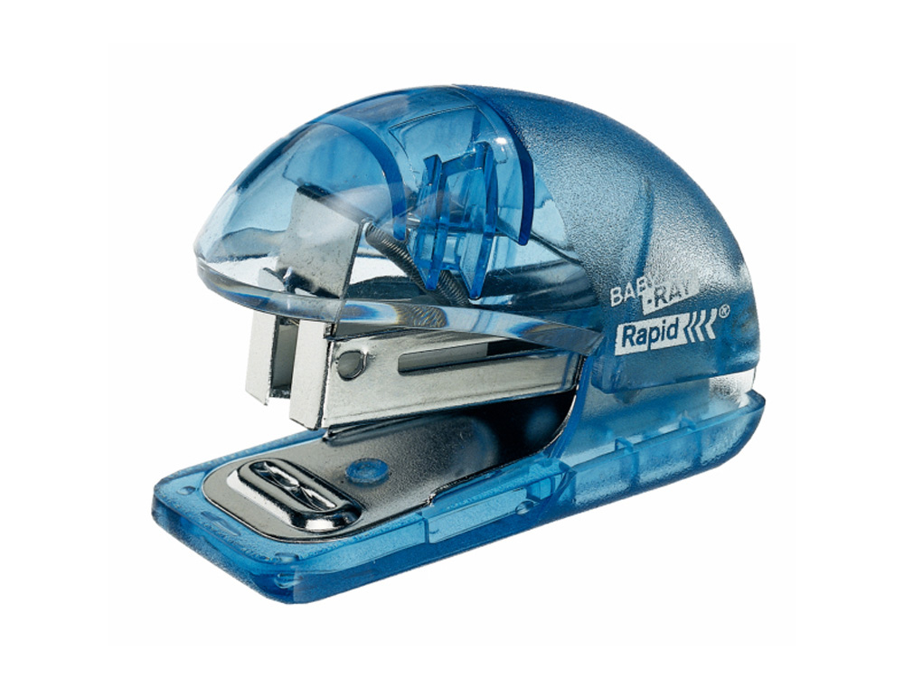 GRAPADORA MINI RAPID BABY-RAY PLASTICO CAPACIDAD 10 HOJAS USA GRAPAS 24/6 Y 26/6 COLOR AZUL TRANSLUCIDO