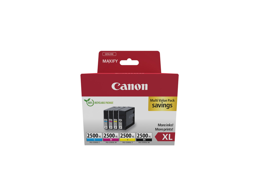 INK-JET CANON MAXIFY PGI-2500XL MULTIPACK 4 UNIDADES NEGRO/AMARILLO/CIAN/MAGENTA