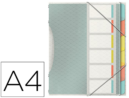 CARPETA ESSELTE CLASIFICADORA COLOUR ICE POLIPROPILENO DIN A4 COLOR TRANSPARENTE 6 SEPARADORES COLORES CIERRE