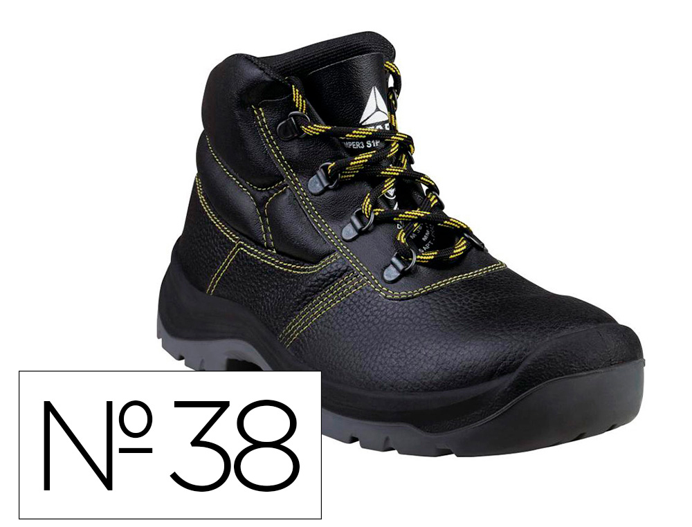 BOTAS DELTAPLUS DE SEGURIDAD PIEL CRUPON PIGMENTADA SUELA PU BI-DENSIDAD COLOR NEGRO TALLA 38