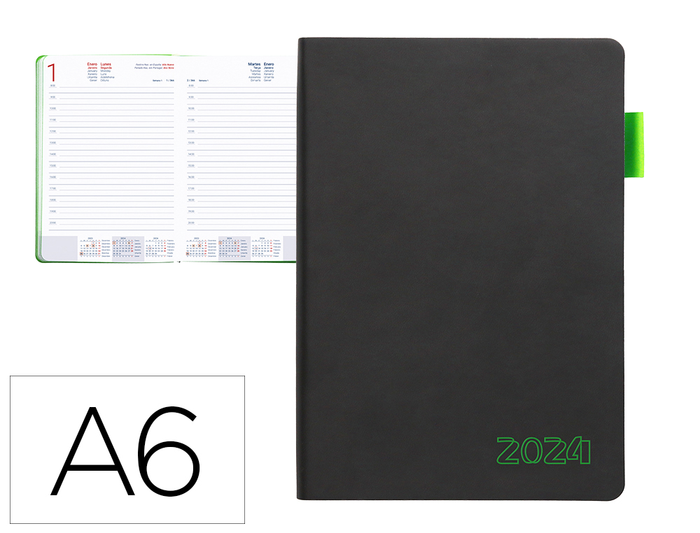 AGENDA ENCUADERNADA LIDERPAPEL SIFNOS A6 2024 DIA PAGINA COLOR VERDE PAPEL 70 GR