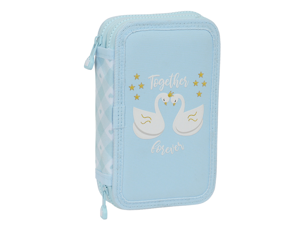 PLUMIER ESCOLAR SAFTA DOBLE CREMALLERA 28 PIEZAS GLOWLAB CISNES 40X125X195 MM