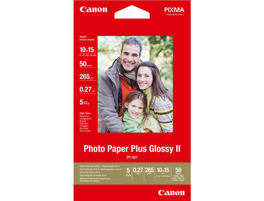 PAPEL FOTOGRAFICO CANON PP-201 GLOSSY 10X15 CM 260 GR PACK DE 50 HOJAS