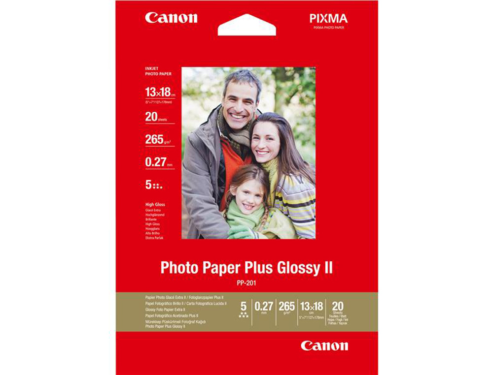PAPEL FOTOGRAFICO CANON PP-201 GLOSSY II 13X18 CM 275 GR PACK DE 20 HOJAS