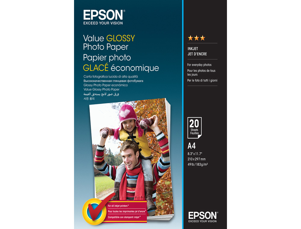 PAPEL FOTOGRAFICO EPSON BRILLO A4 183 GR PACK DE 20 HOJAS