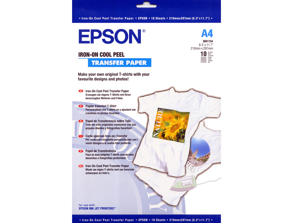 PAPEL TRANSFERENCIA TERMICA EPSON IRON-ON A4 124 GR PACK DE 10 HOJAS
