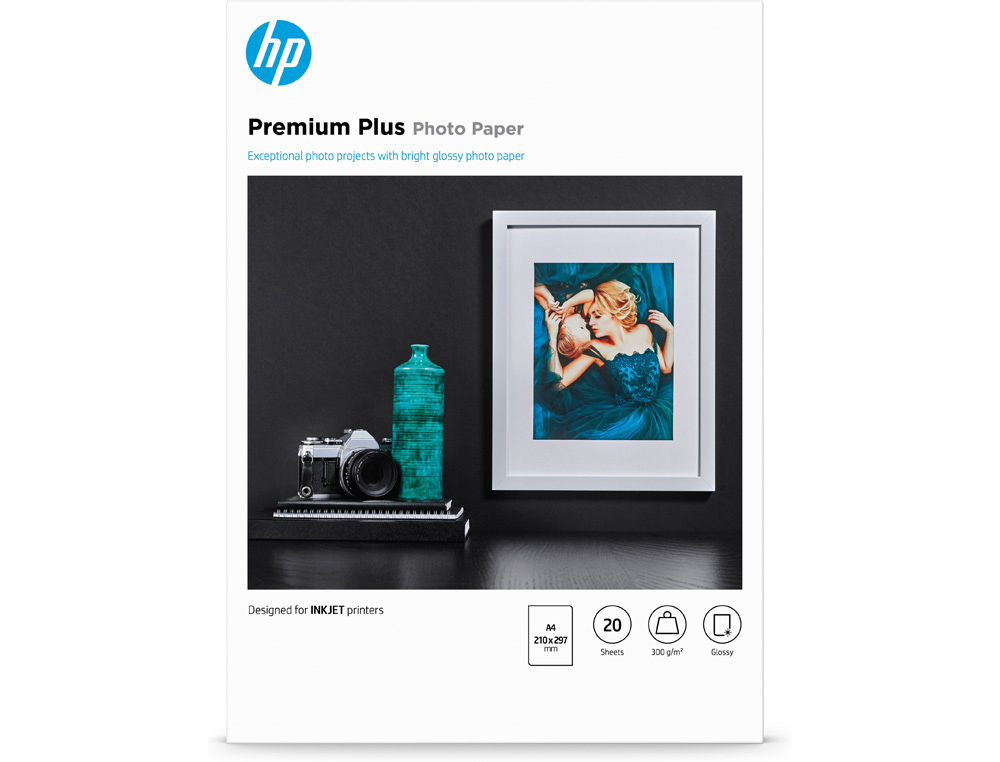 PAPEL FOTOGRAFICO HP GLOSSY PREMIUM PLUS A4 300 GR PACK DE 20 HOJAS