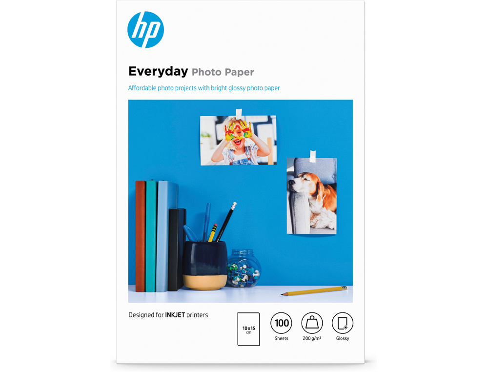 PAPEL FOTOGRAFICO HP GLOSSY 10X15 CM 200 GR PACK DE 100 UNIDADES