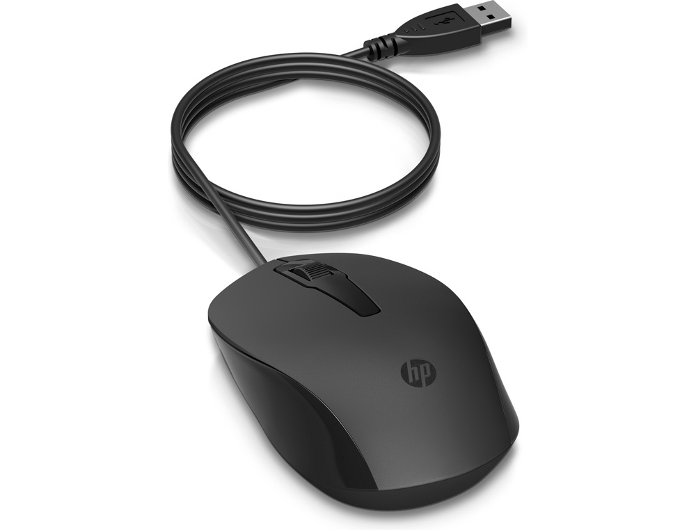 RATON HP 150 WIRED OPTICO 1600 DPI 3 BOTONES CON CABLE COLOR NEGRO