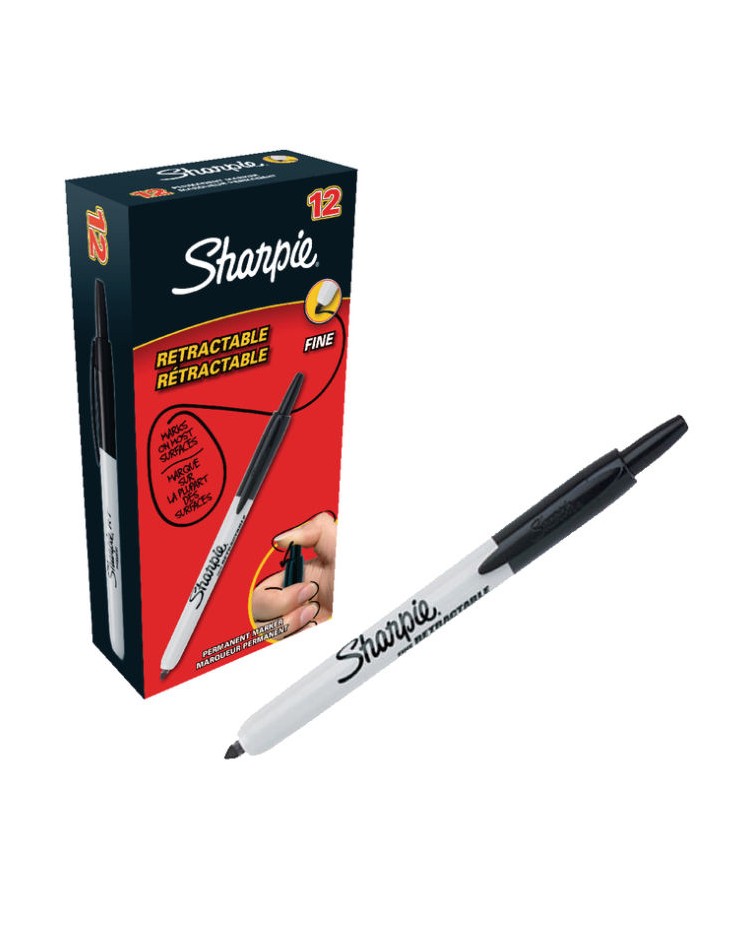 12 Marcadores permanentes Sharpie retrctiles negros