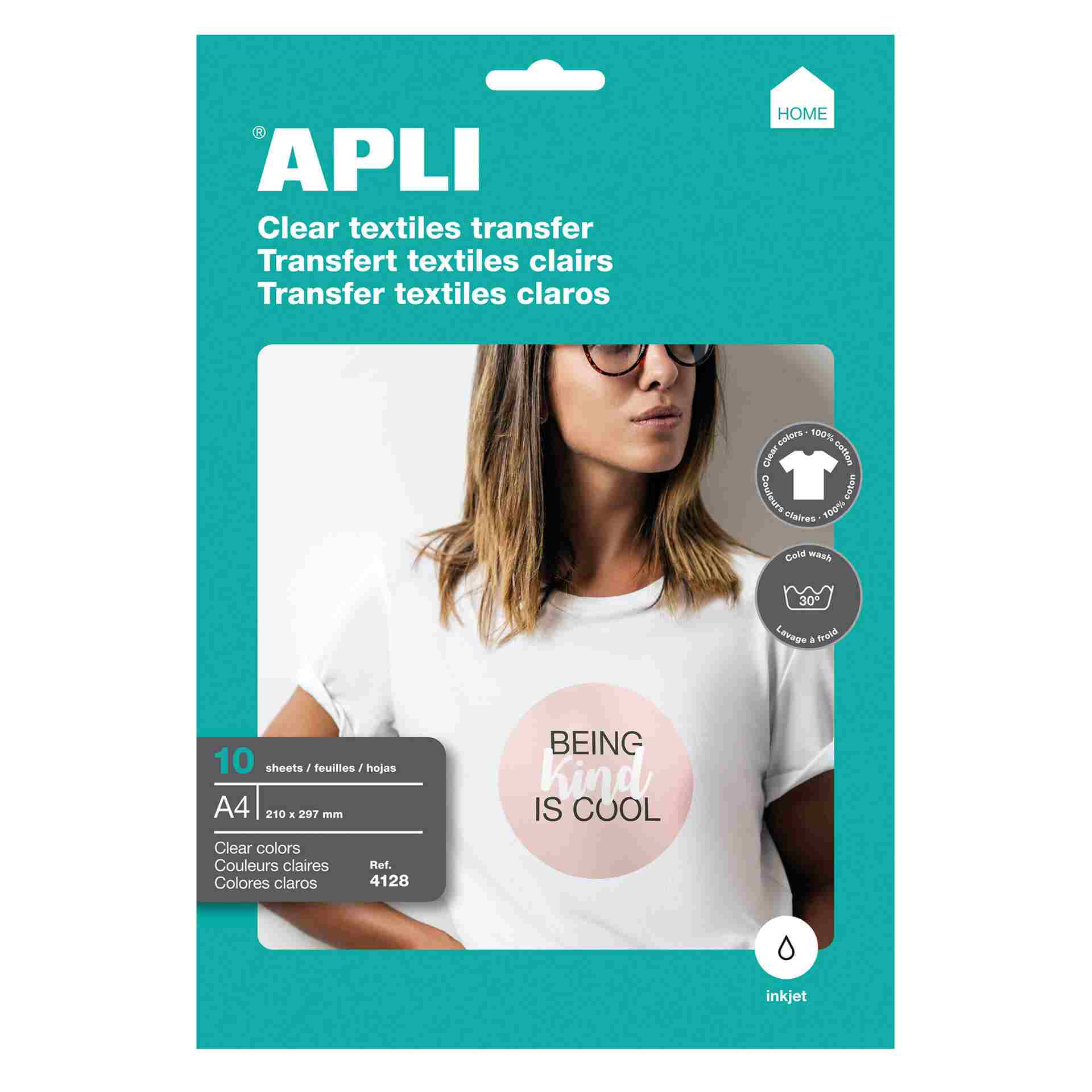 Papel transfer APLI para camisetas blancas, inkjet fotogrfico, 10 hojas