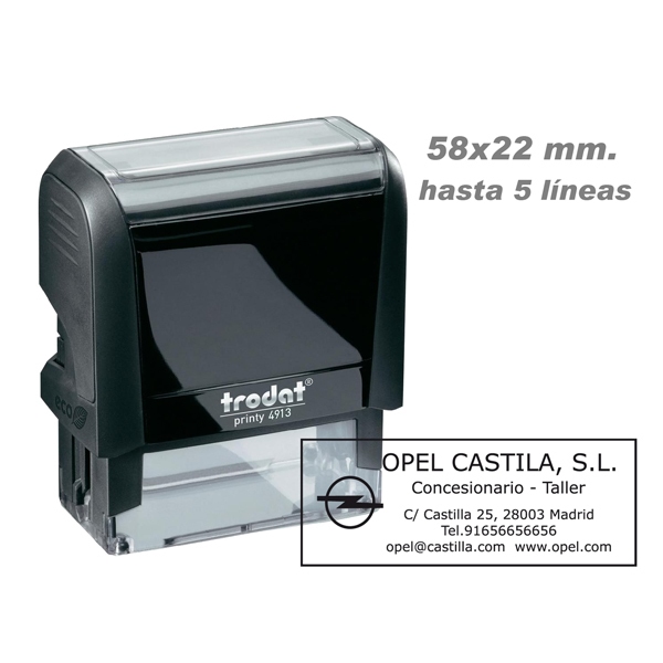 Sello personalizable Trodat 4913, medidas 57 x 22 mm