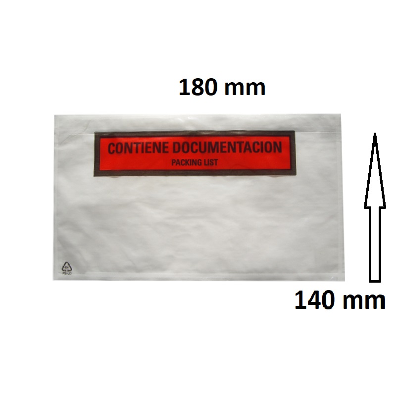Sobre contiene documentacin con texto impreso 180 x 140 mm. Caja de 250 uds.