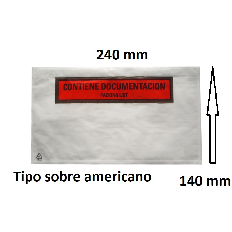 Sobre contiene documentacin con texto impreso 240 x 140 mm. Caja de 250 uds.