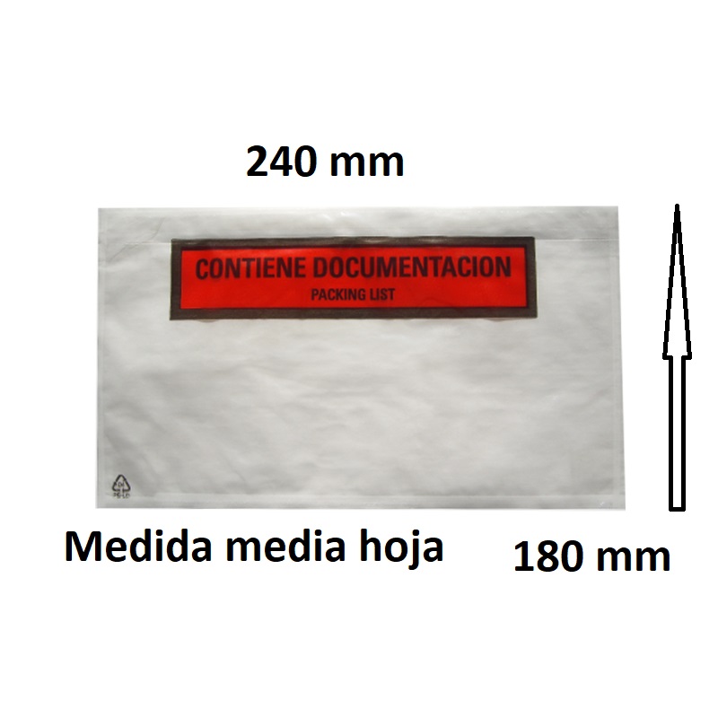 Sobre contiene documentacin con texto impreso 240 x 180 mm. Caja de 250 uds.