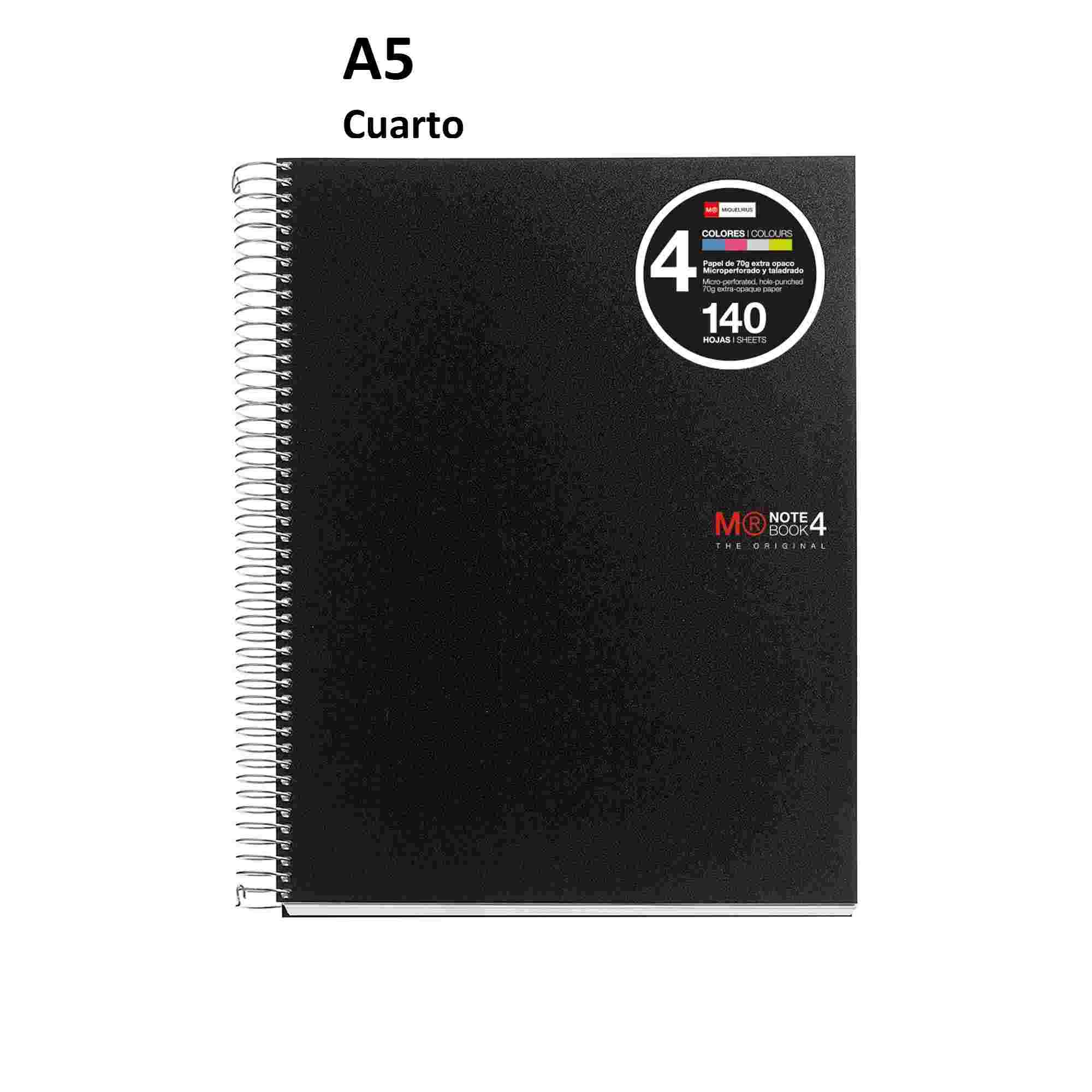 Libreta Miquelrius Note Book 4 negro A5 (cuarto), 140 hojas, 70 grs.