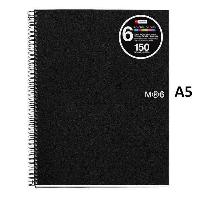 Libreta Notebook 6 negro A5 (cuarto), 150 hojas
