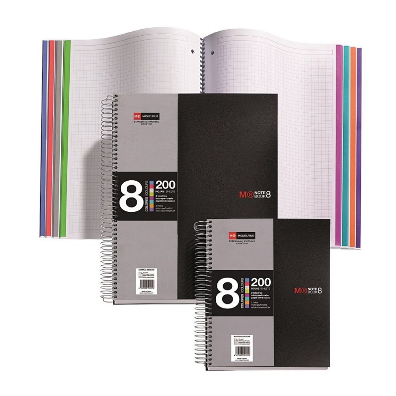Libreta Notebook 8 (colores) negro A4, 200 hojas