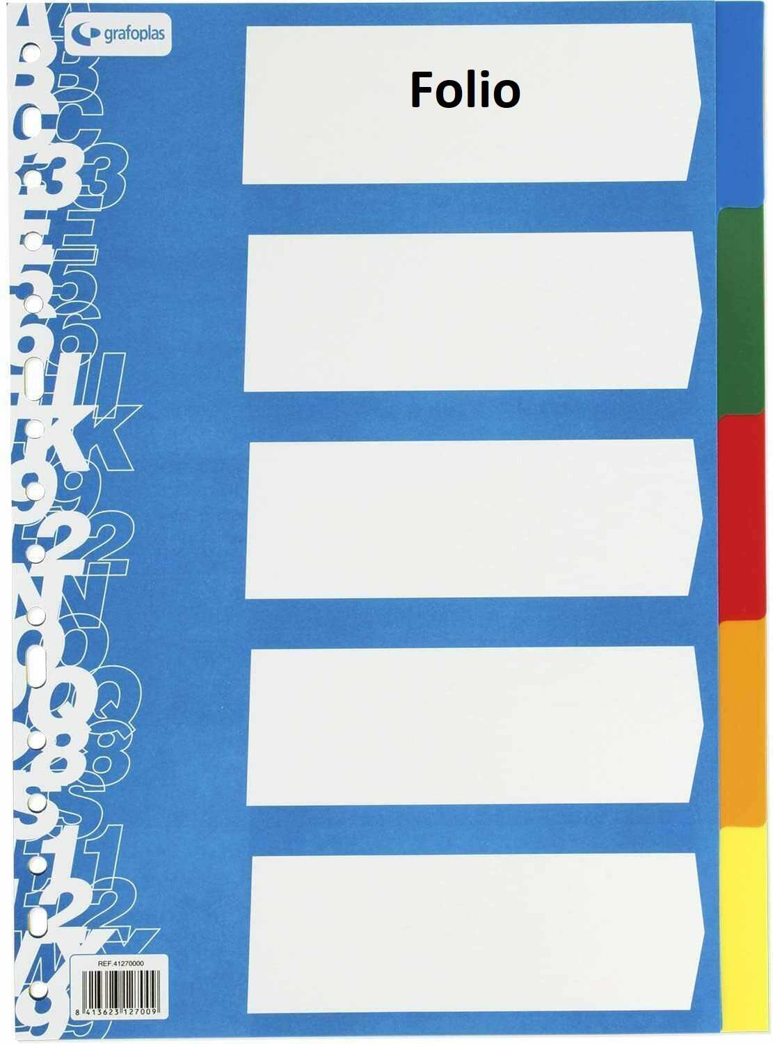 Juego separador folio de 5 posiciones (colores), pp